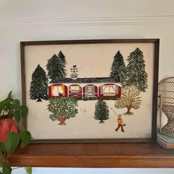 XL Vintage 24x36 Winter Wonderland Handmade Crewel/Cross stitch/Embroidery - Picture 1 of 6